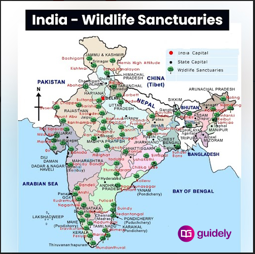 Wild Life Sanctuaries in India Map